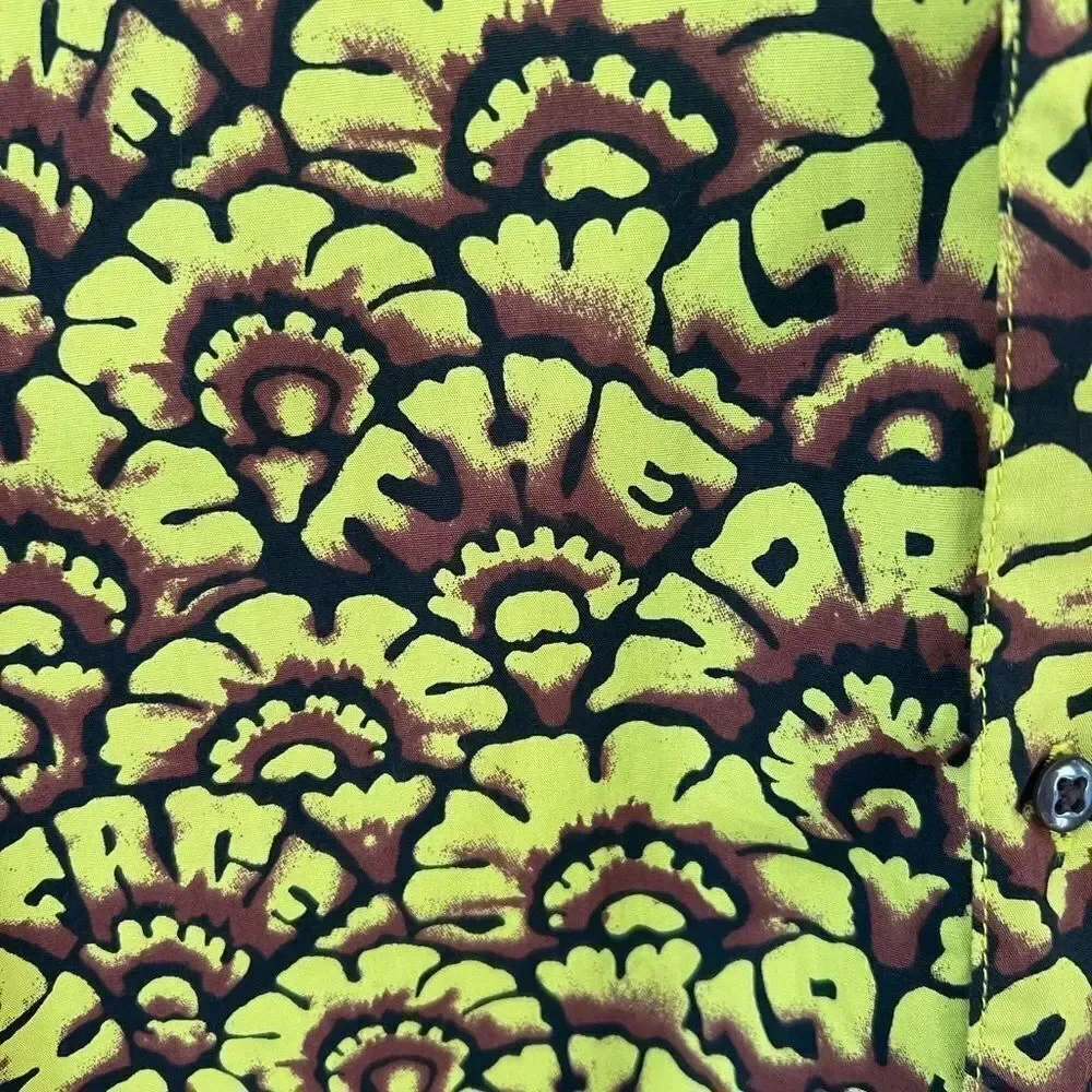 The North Face Yellow and Brown All Over Print button Shirt Size Medium